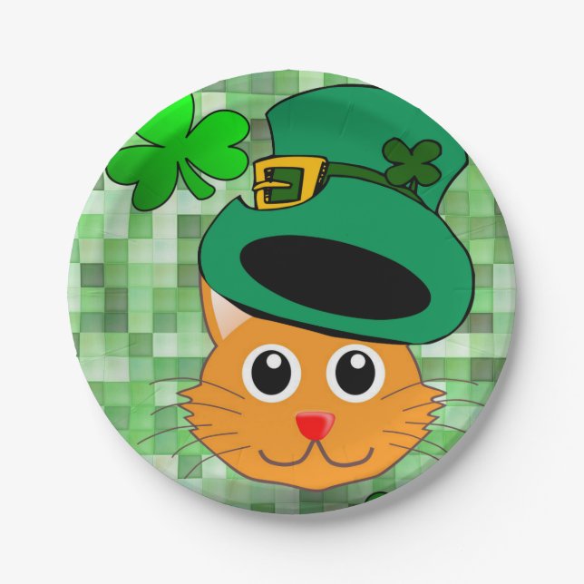 Assiettes En Carton Plaques papier St. Patrick's Day Cat (Devant)