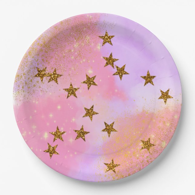 Assiettes En Carton Plaques Pearly Pink & Gold Party (Devant)