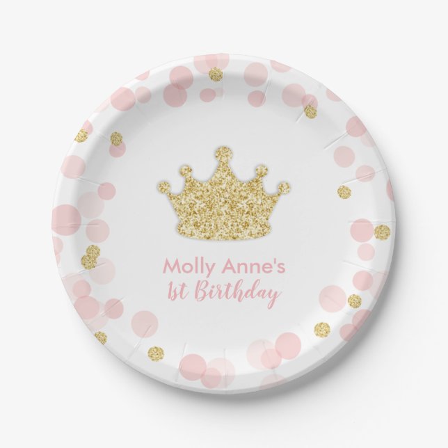 Assiettes En Carton Plaques princes pour fête d'anniversaire Pink Gold (Devant)