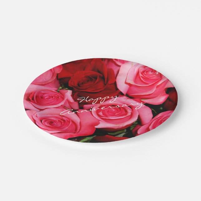 Assiettes En Carton Plaques roses, roses et rouges (Angle)