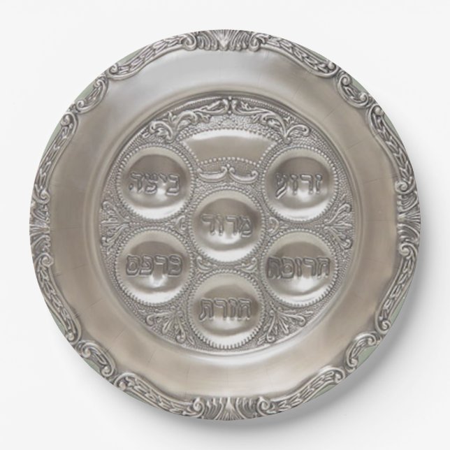 Assiettes En Carton Plat argenté de Seder (Devant)