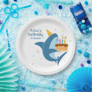 Assiettes En Carton Plat coloré Simple bébé requins fête d'anniversair