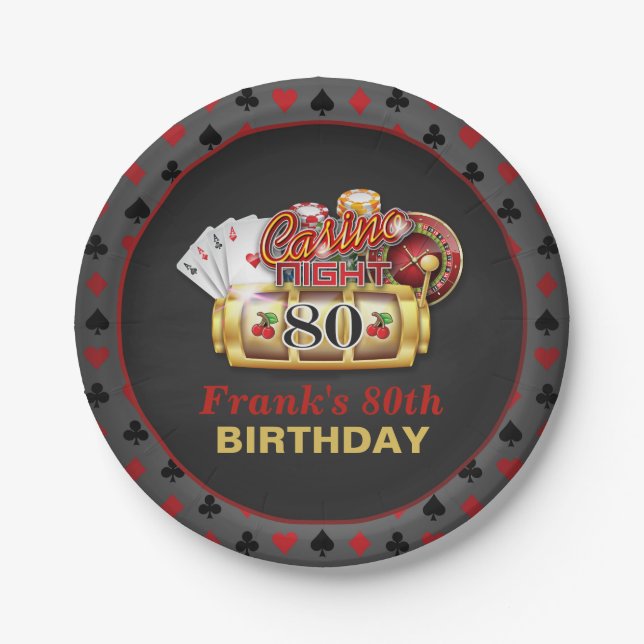 Assiettes En Carton Plat d'anniversaire de casino - quatre-vingtième (Devant)