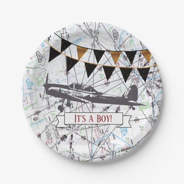 Assiettes En Carton Plat de baby shower d'avion (Devant)