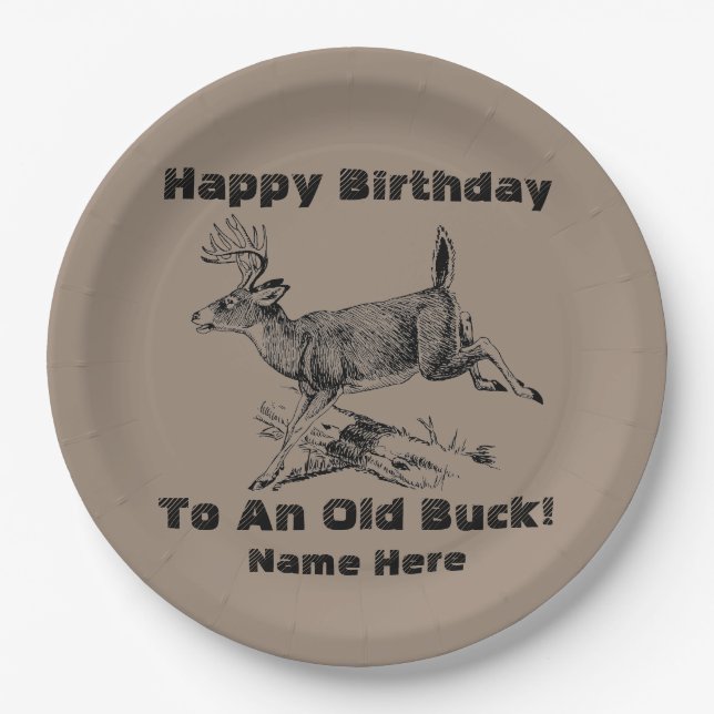 Assiettes En Carton Plat de cerfs communs de joyeux anniversaire (Devant)