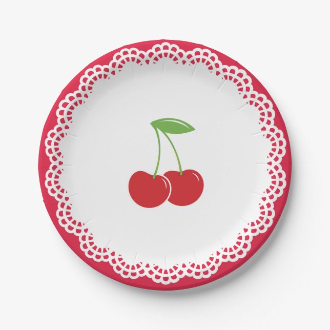 Assiettes En Carton Plat de dessert de partie de cerise (Devant)