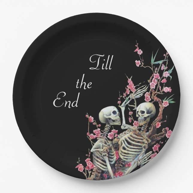 Assiettes En Carton Plat de mariage de crâne de Halloween (Devant)