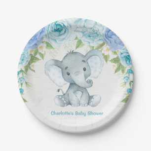 Assiettes En Carton Plat floral bleu de partie de douche de bébé