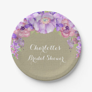 Assiettes En Carton Plat floral lilas pourpre de Fête de la mariée de
