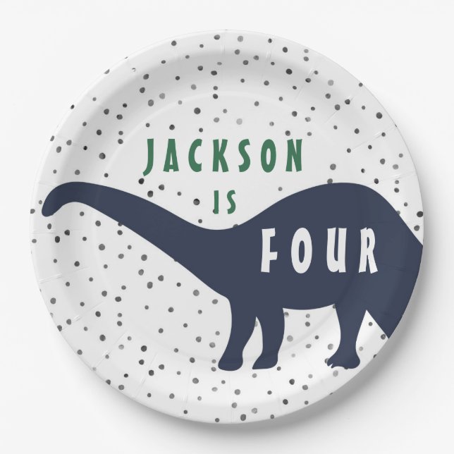Assiettes En Carton Plat moderne d'anniversaire de dinosaure (Devant)