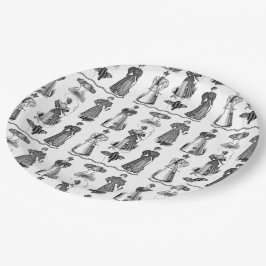 Assiettes En Carton Plat noir et blanc de partie de dames vintages
