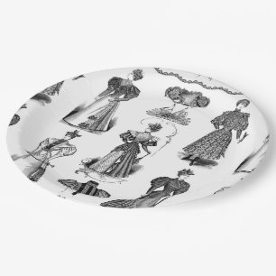 Assiettes En Carton Plat noir et blanc de partie de dames vintages
