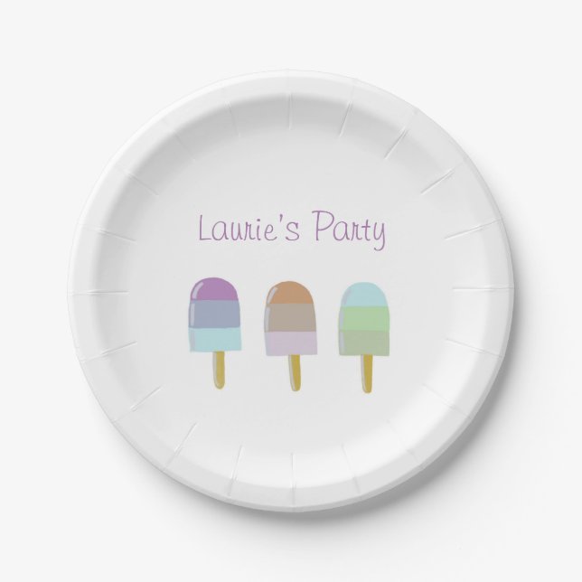 Assiettes En Carton Plat Papier Pastel 7"Popsicle Design (Devant)
