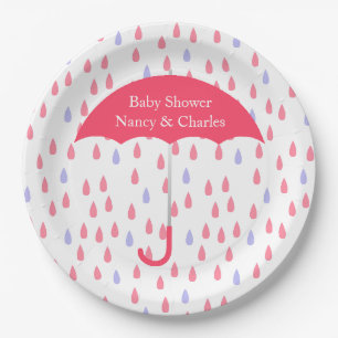Assiettes En Carton Plat rose de baby shower de parapluie
