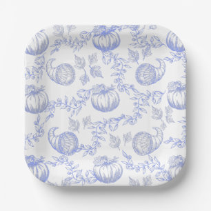 Assiettes En Carton Plate Carré Citrouille bleu 7 pouces