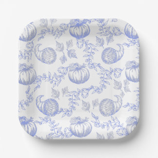 Assiettes En Carton Plate Carré Citrouille bleu 7 pouces