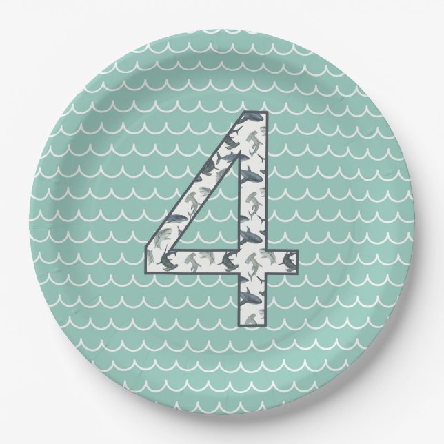 Assiettes En Carton Plate d'anniversaire personnalisée pour requins |  (Devant)