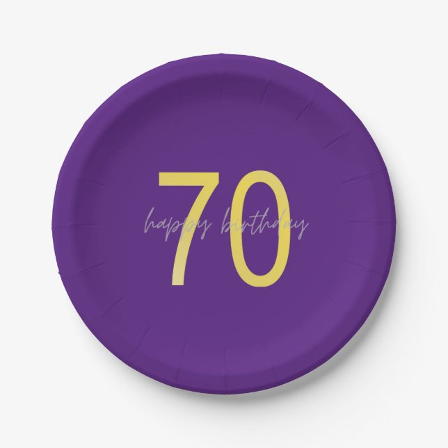 Assiettes En Carton Plate de papier 70e anniversaire violet et or (Devant)