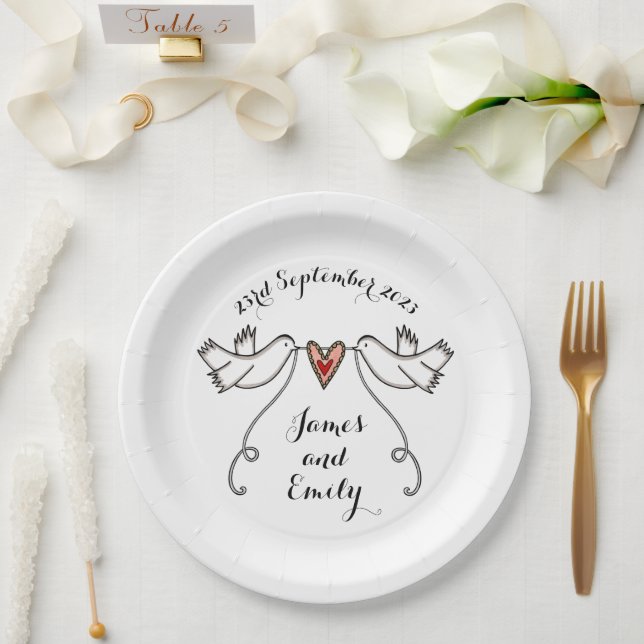 Assiettes En Carton Plate de papier alimentaire Mariage pour colombes  (Mariage)