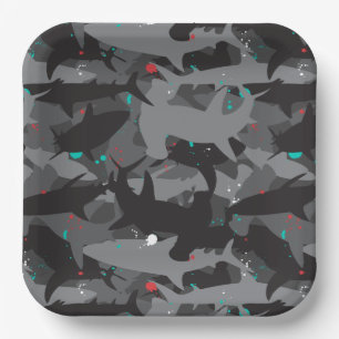 Assiettes En Carton Plate de papier Motif noir et Turquoise de camoufl