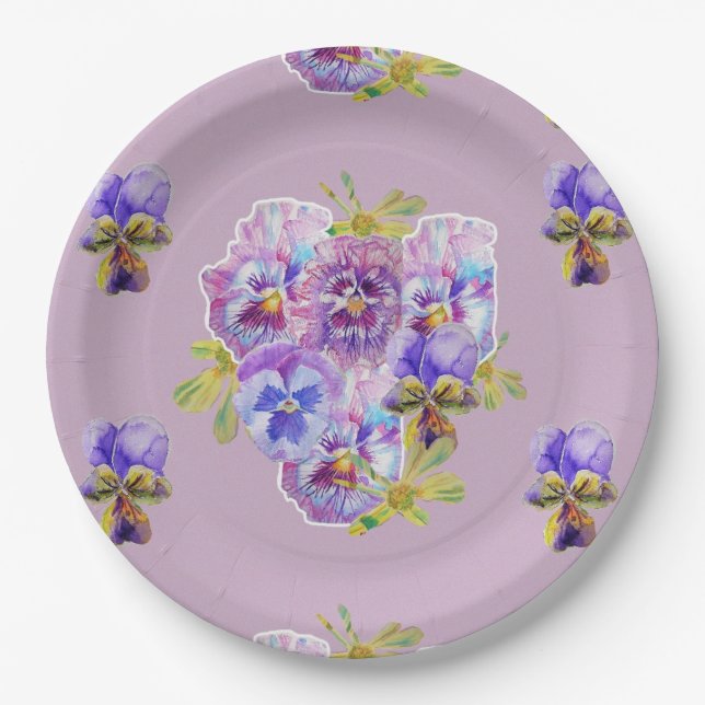 Assiettes En Carton Plate de papier Motif violet lilas Fleurs (Devant)