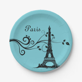 Assiettes En Carton Plate de Paris bleu