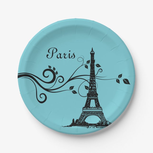 Assiettes En Carton Plate de Paris bleu (Devant)