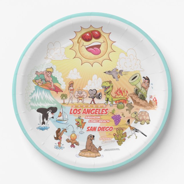 Assiettes En Carton Plate de plage Sunny California (Devant)