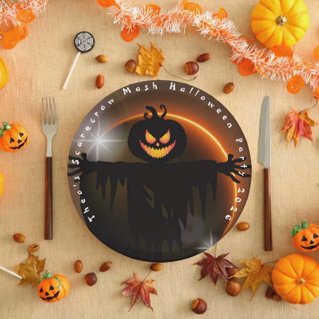 Assiettes En Carton Plate-forme en papier d'Halloween pour enfants (Scarecrow Mash Halloween Party Paper Plate)