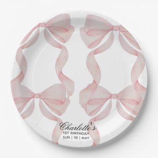 Assiettes En Carton plate Pink Bow Paper Plate 1st birthday
