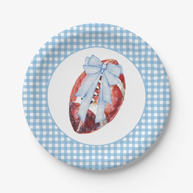 Assiettes En Carton Plates de En vichy de football bleu (Devant)