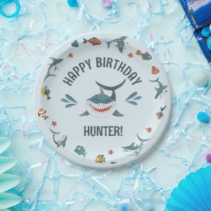Assiettes En Carton Plates de fête d'anniversaire Blue Shark pour enfa