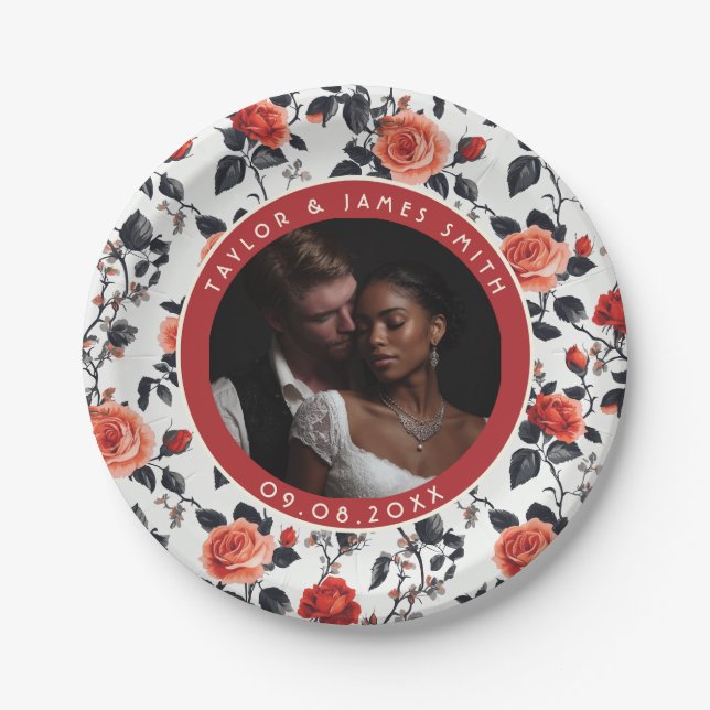 Assiettes En Carton Plates De Verdure Roses Pour Mariage Simple (Devant)
