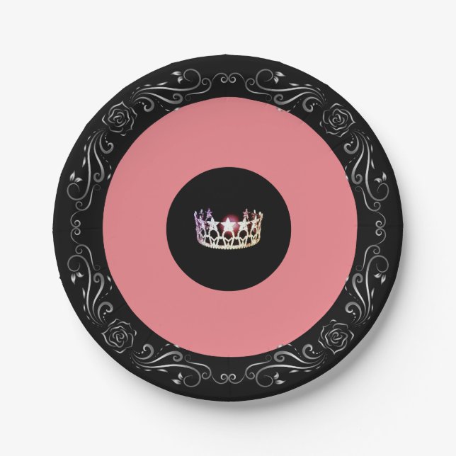Assiettes En Carton Plates en papier style Miss USA Black Coral 7" (Devant)