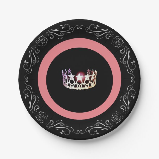 Assiettes En Carton Plates en papier style Miss USA Black Coral 7" (Devant)