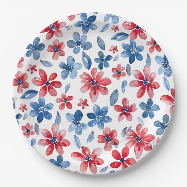 Assiettes En Carton Platine 4 juillet bleu rouge (Devant)