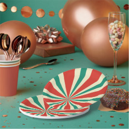 Assiettes En Carton Plato Papel Radial Verde, Rojo y Crema
