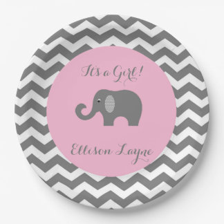 Assiettes En Carton Plats de baby shower de fille avec l'éléphant et