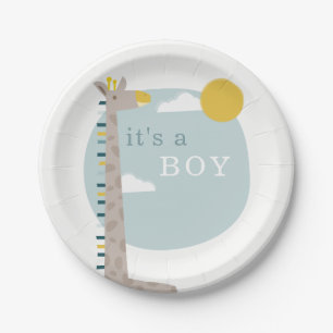 Assiettes En Carton Plats de baby shower de girafe - garçon