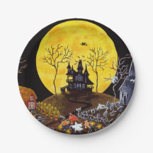 Plats de papier de partie de Halloween, village