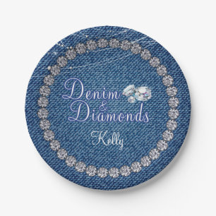 Assiettes En Carton Plats de partie de denim et de diamants