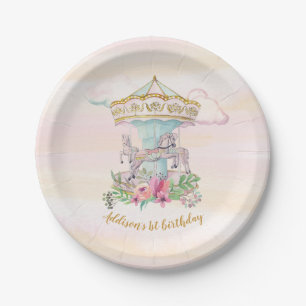 Assiettes En Carton Plats de partie de rose de carnaval de carrousel
