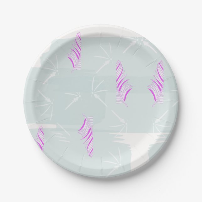 Assiettes En Carton Plats de vacances design vert pâle et rose (Devant)