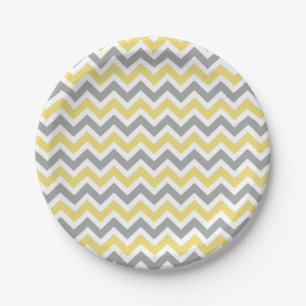 Assiettes En Carton Plats gris et jaunes de Chevron