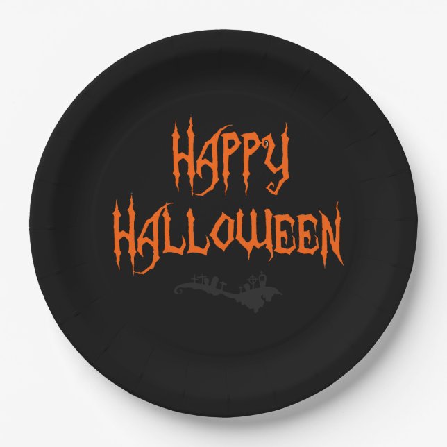 Assiettes En Carton Plats heureux de Halloween (Devant)