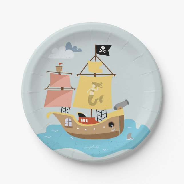 Assiettes En Carton Plats jetables de bateau de pirate (Devant)