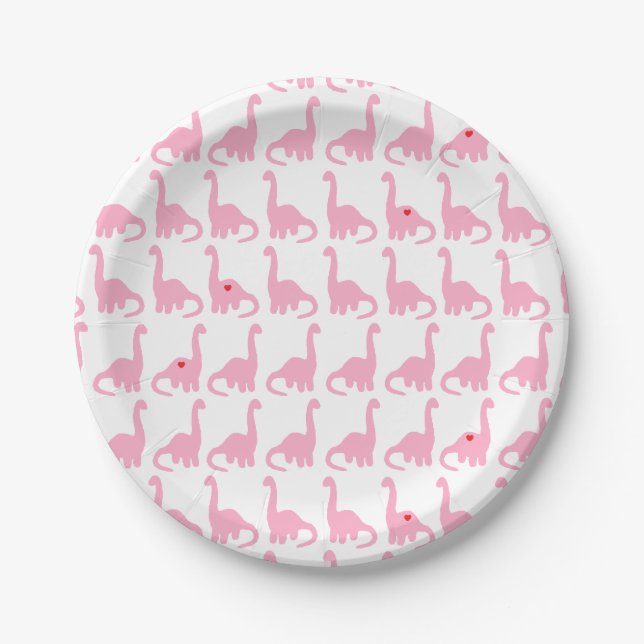 Assiettes En Carton Plats roses de dinosaure (Devant)