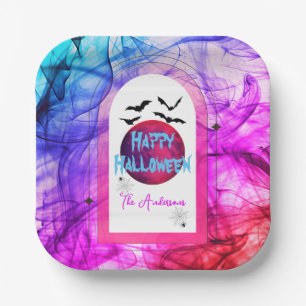 Assiettes En Carton Pleine lune Web Pink Blue Spider Bat Happy Hallowe
