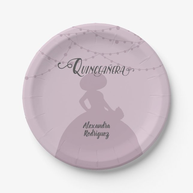 Assiettes En Carton Plum à sucre violet Charro Silhouette Quinceanera (Devant)