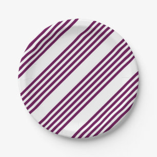 Assiettes En Carton Plum et blanc cinq bandes motif